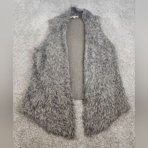 CABI Faux Fur Alpaca Mohair Sweater Vest Ribbed Knit Back Drape Size Small #180